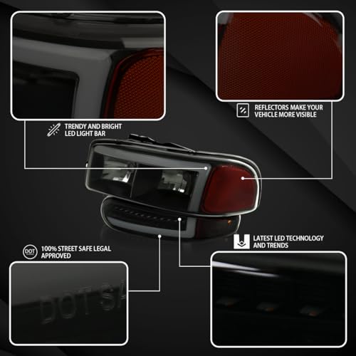 Compatible with 2000-2006 GMC Sierra Denali Black Smoke LED Tube Headlights + Sequential Bumper Lights Q282434