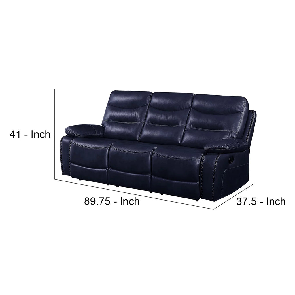 Navy Blue Leatherette Tufted Motion Sofa B623