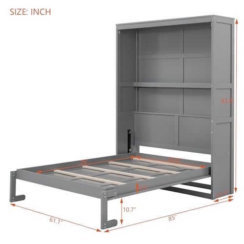Full Size Murphy Bed with Storage Shelves Gray G772481