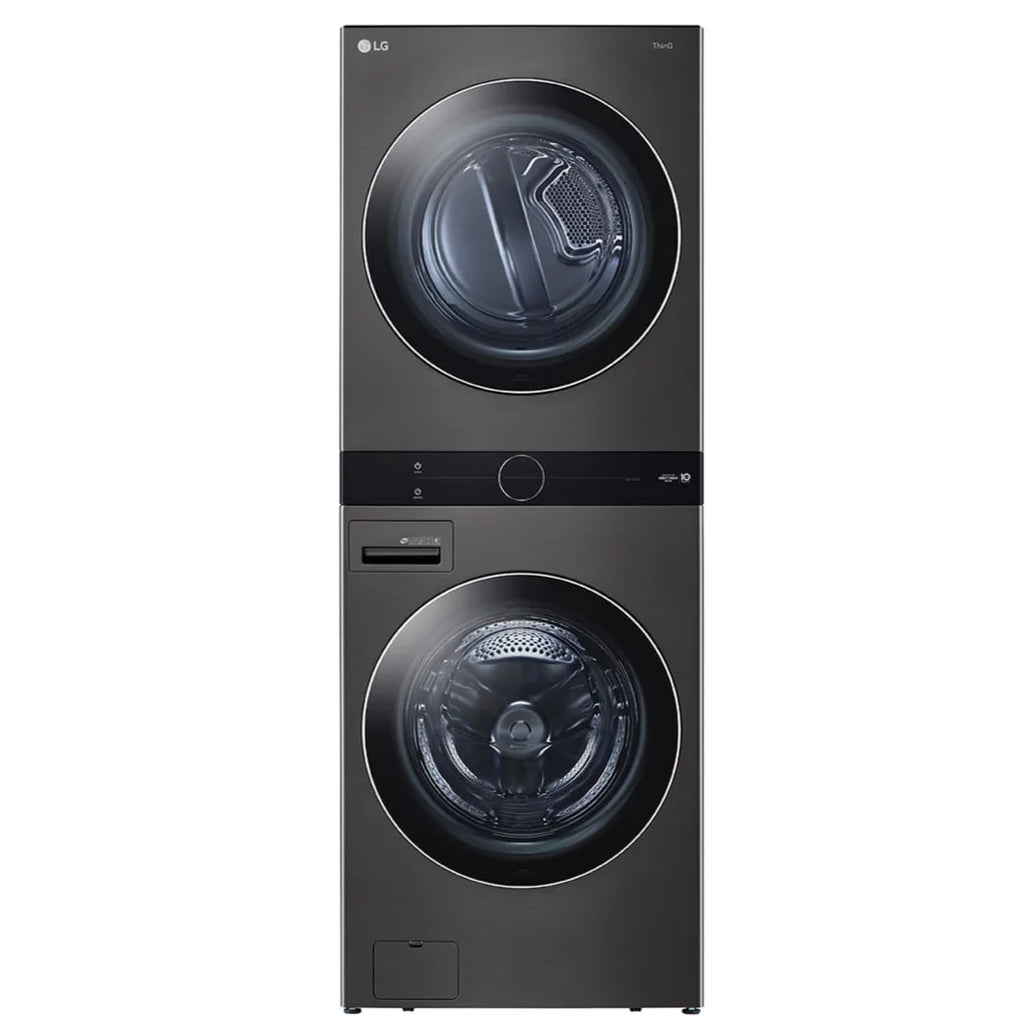 Black Steel Front Load Washtower with Centre Control 5.2 Cu. Ft. Steam Washer and 7.4 G920