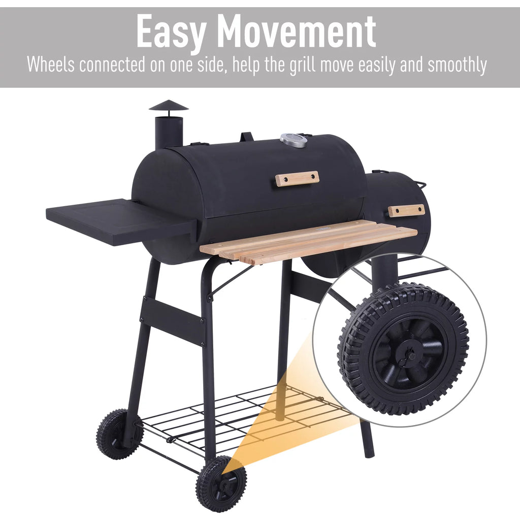 48" Steel Portable Charcoal BBQ Grill and Offset Smoker Combo with Wheels X9570