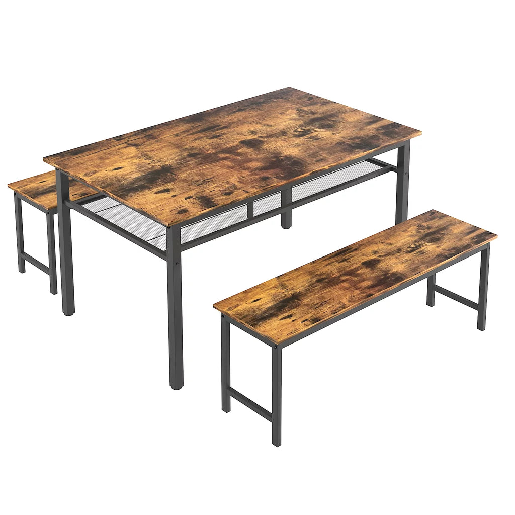 3 Piece Dining Table Set with 2 Benches S483