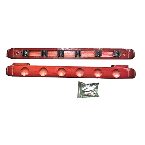 Wall-Mounted Wooden Pool Cue Rack with Clips, Holds 6 Cues P76382
