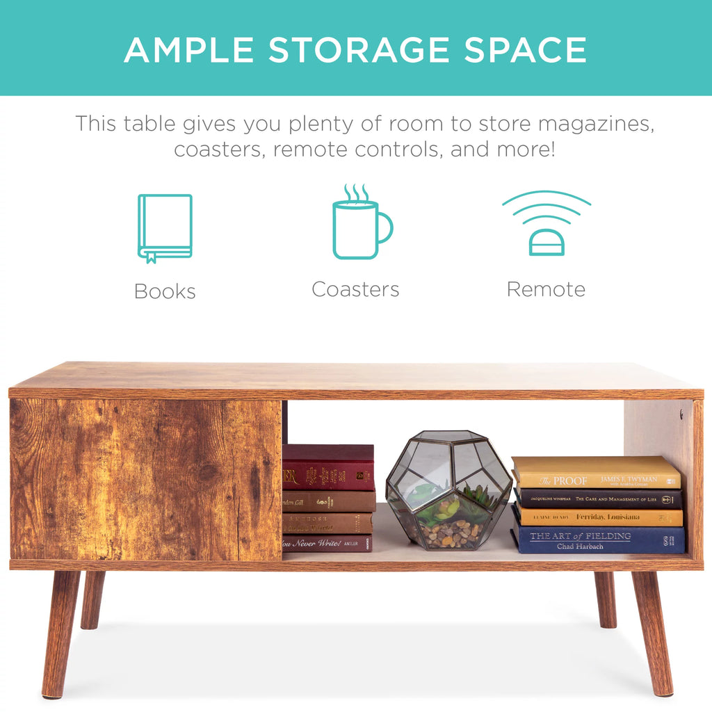 Wooden Mid-Century Modern Coffee Accent Table with Open Storage Shelf Brown T804