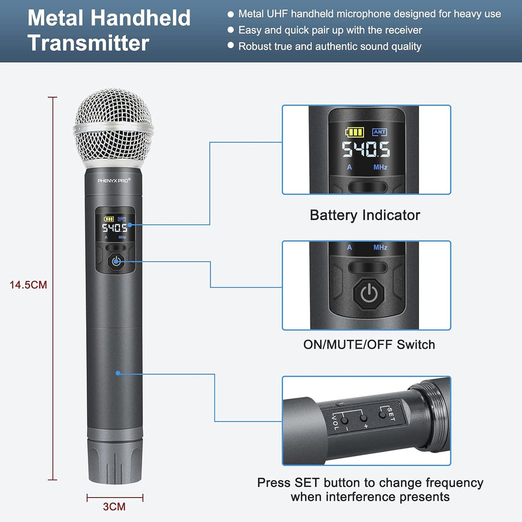UHF Wireless Microphone System, 30 Adjustable Frequencies, Handheld/Bodypack/Headset/Lapel Mic Set with Case W135