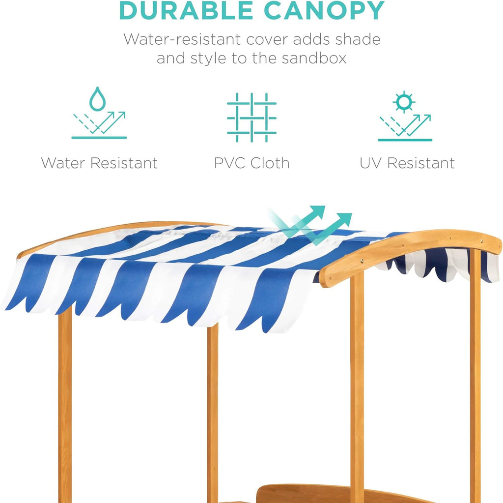 Kids Wooden Sandbox with 2 Bench Seats and Canopy A382