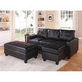 Black Bonded Leather Match Sectional Sofa with Ottoman Y958
