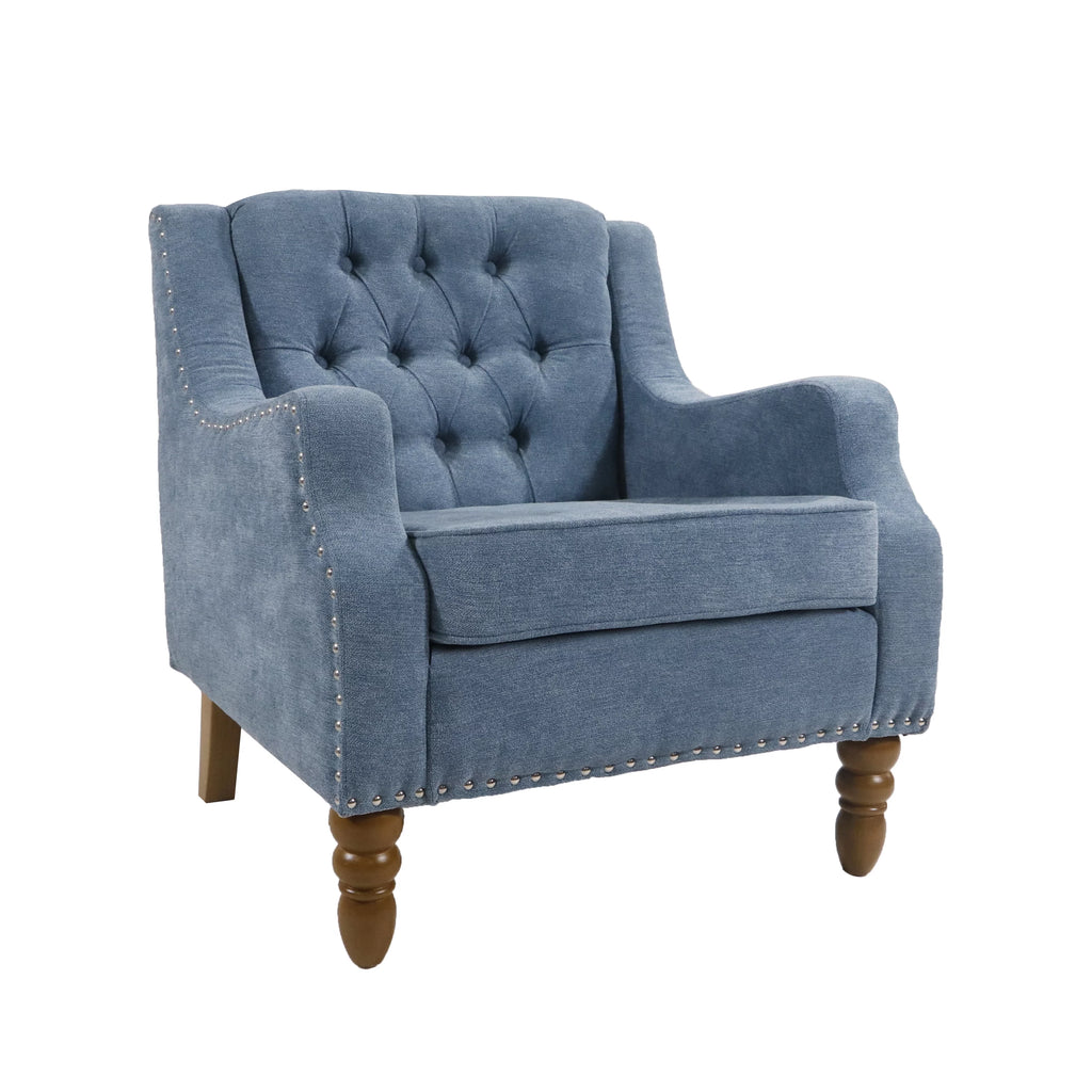 Blue Linen Fabric Accent Chair with Button Tufted Back A2572