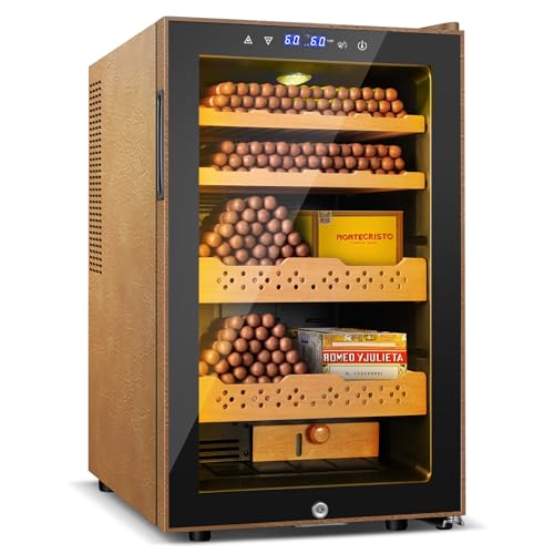 Electric Humidor 25L 150 Counts Thermostatic Cooling Cabinet with Spanish Cedar Wood Shelves C5494