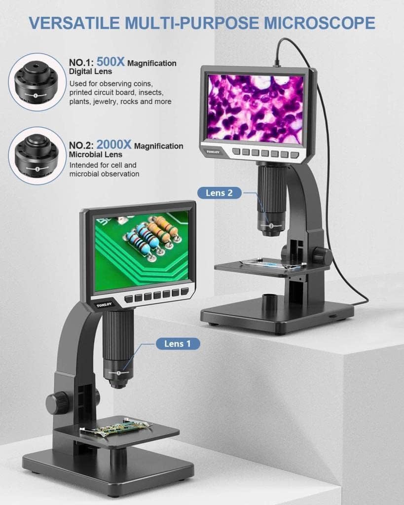 LCD Digital Microscope with 2000X Dual Lens, 7'' IPS Display, 12MP M891076