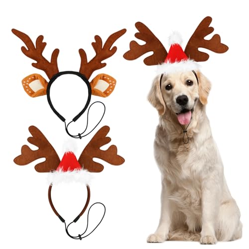 Dog Elk Reindeer Antler Headband with Santa Hat A483