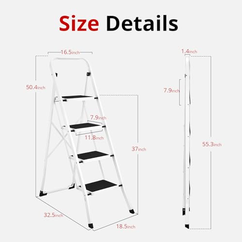 Folding Step Stool with Anti-Slip Pedal, 330 lbs Capacity, White V273447