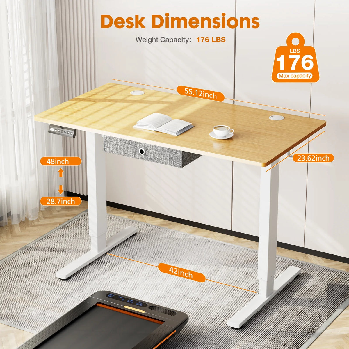 Electric Height Adjustable Standing Desk with Drawer V33811