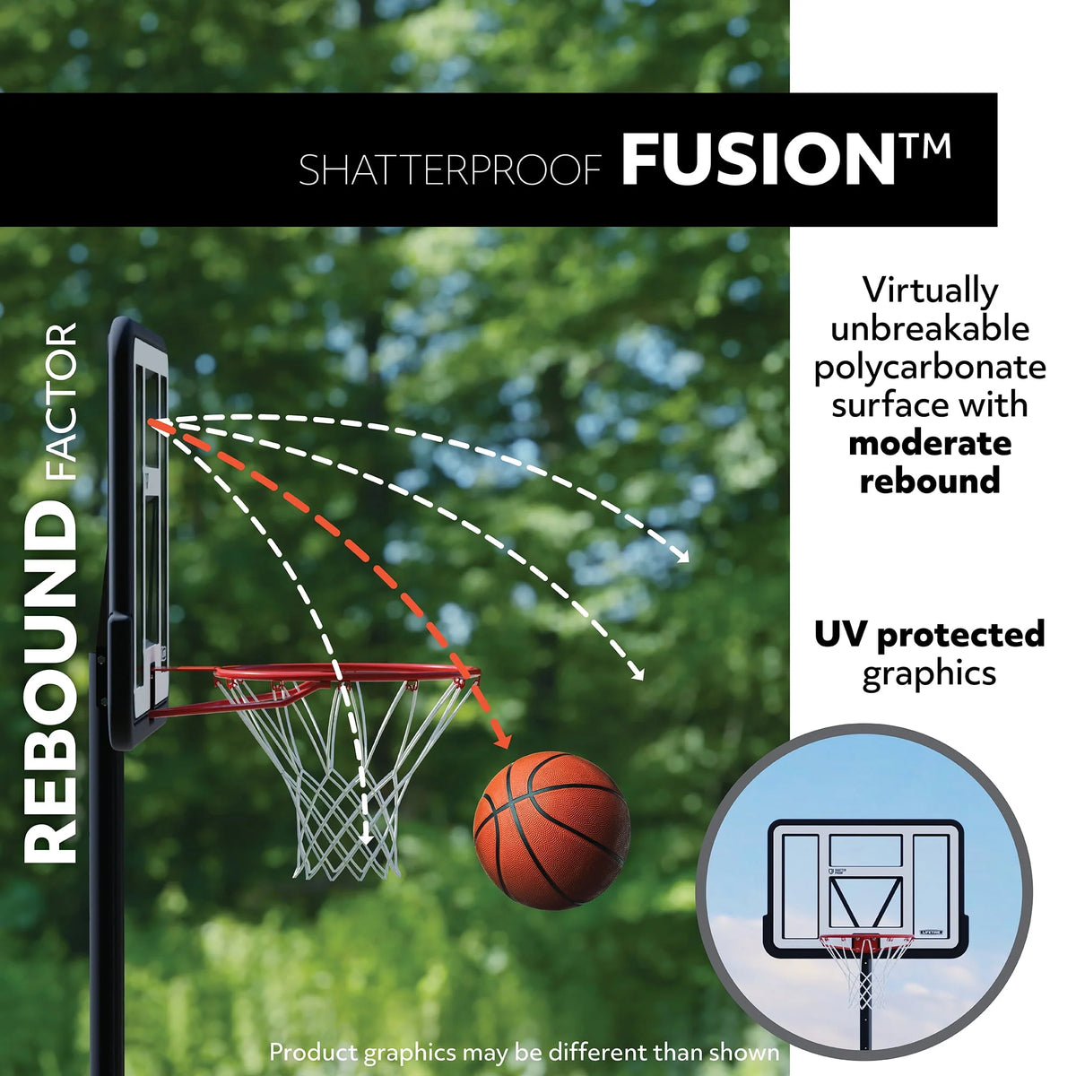 Adjustable Portable Basketball Hoop 48 inch Polycarbonate A590
