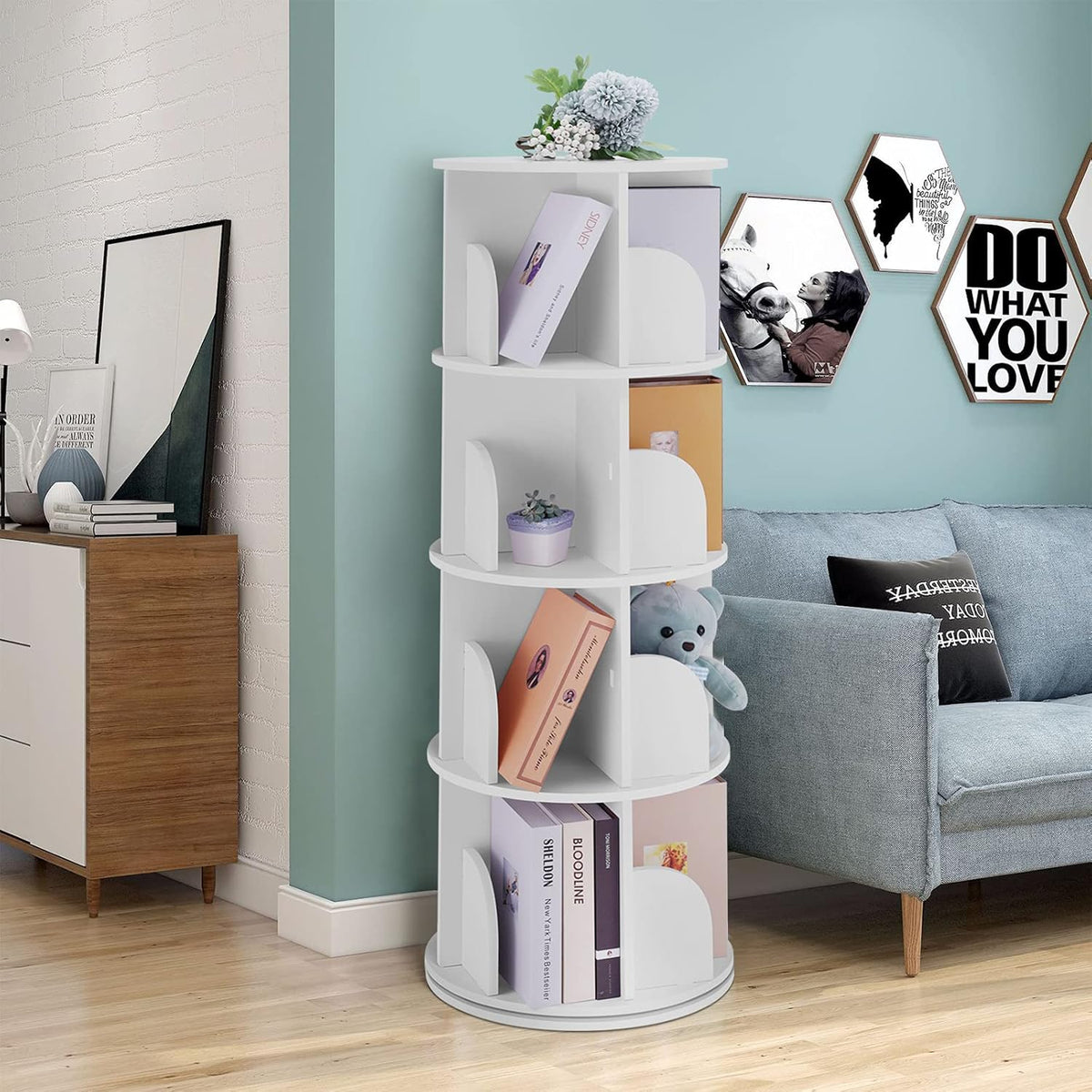 Rotating 360 Display Floor Standing Bookshelf Storage Rack S8373