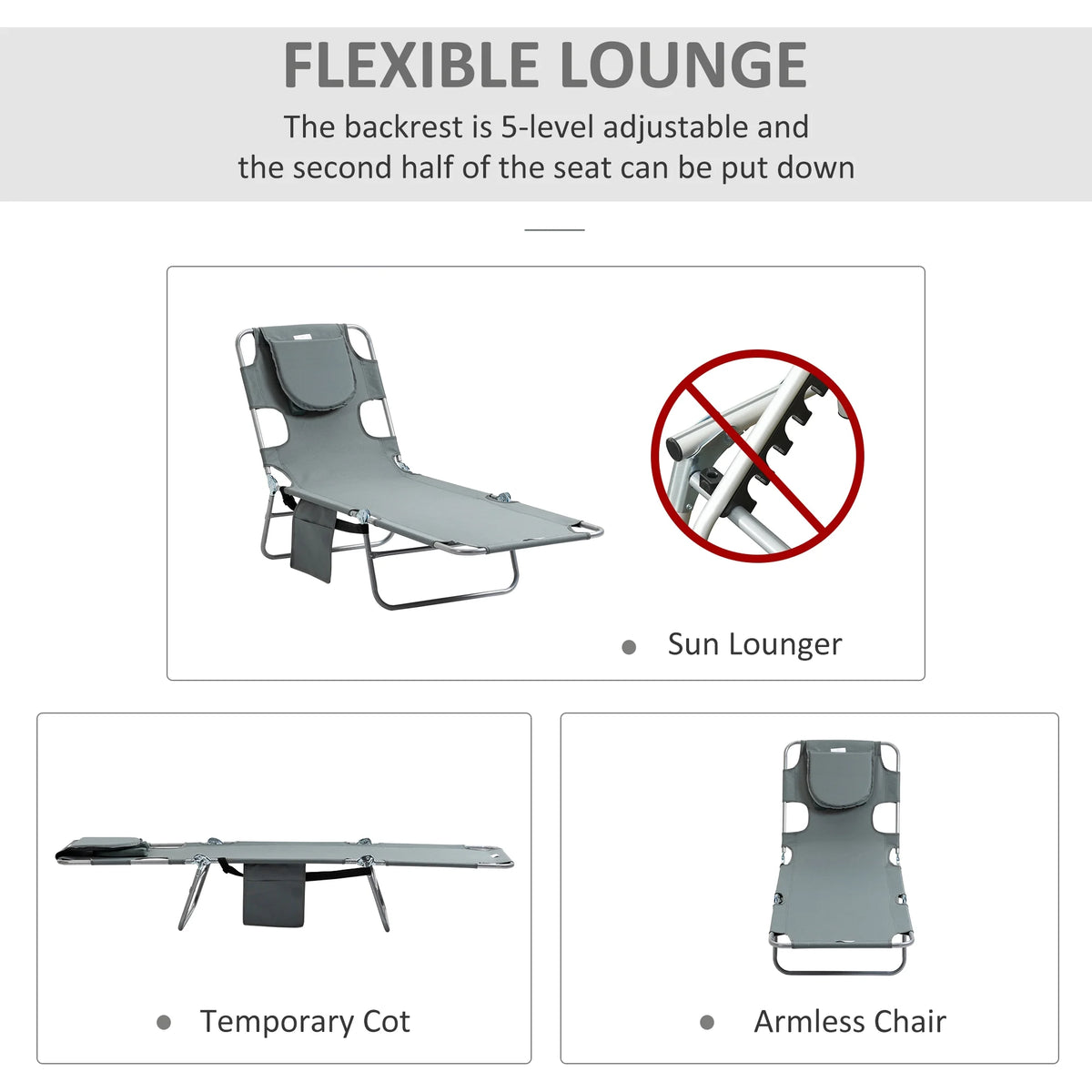 Folding Outdoor Lounge with Face Hole, Gray V5468