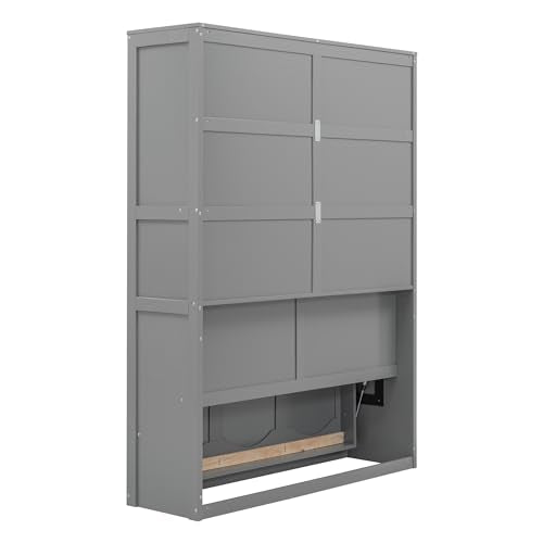 Full Size Murphy Bed with Storage Shelves Gray G772481