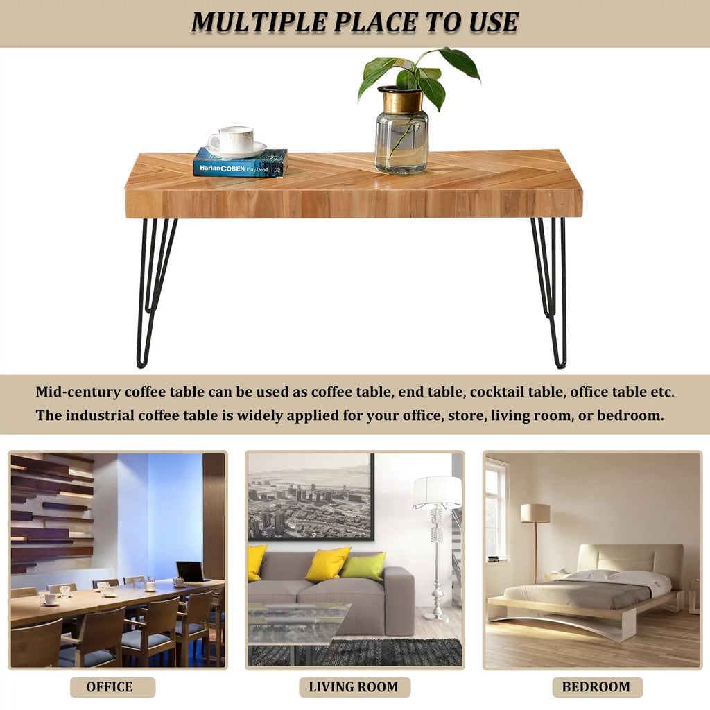 Modern Coffee Table with Chevron Pattern and Metal Hairpin Legs R307