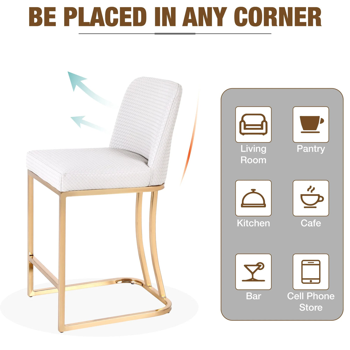 White & Gold 24 inch Bar Stools with Back Set of 2 T86501