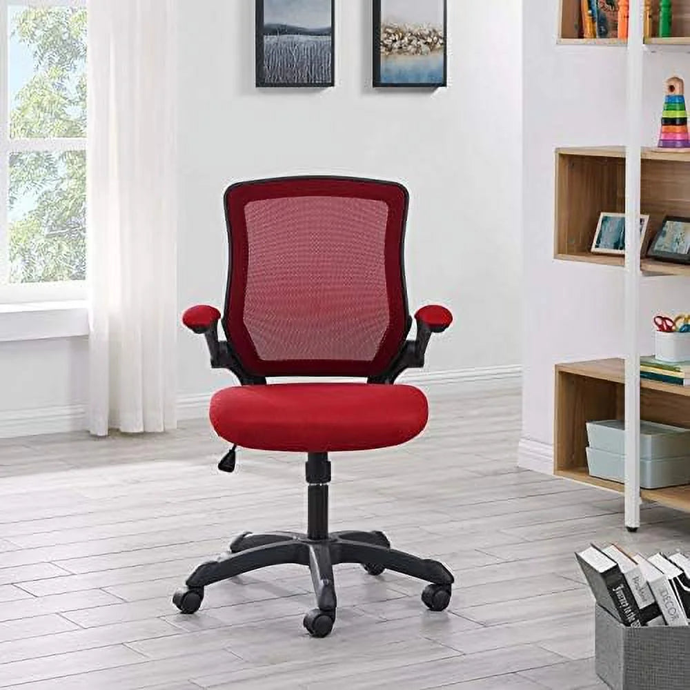 Red Mesh Back Vinyl Seat Office Chair with Flip-Up Arms H75081