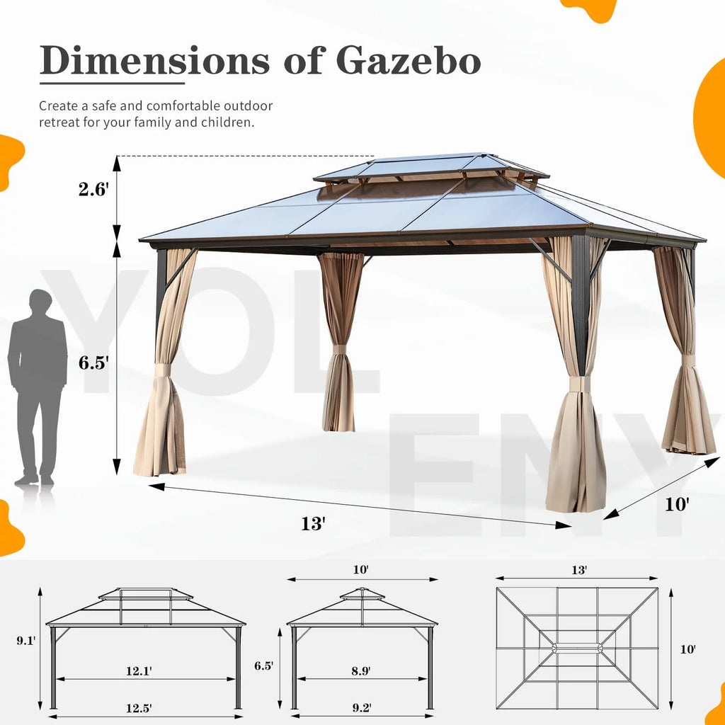 10'x13' Polycarbonate Double Roof Aluminum Hardtop Gazebo Z928925