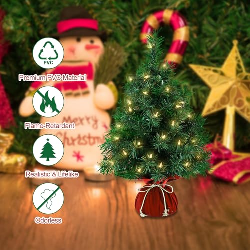 Mini Artificial Christmas Tree 22 Inch with 35 Warm White Lights Y1971