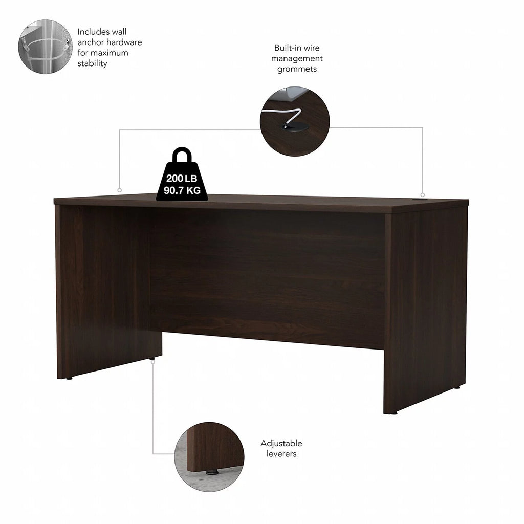 Black Walnut Engineered Wood Office Desk with Drawers M415689
