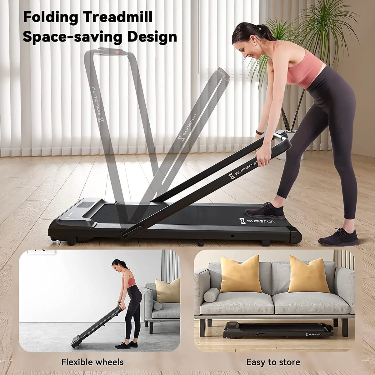 2 in 1 Folding Treadmill 3 HP 300lbs Capacity R199