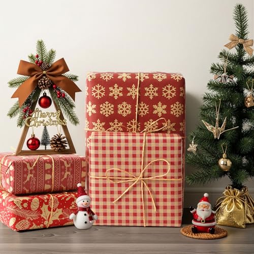 Brown Kraft Christmas Wrapping Paper, 4 Rolls N484