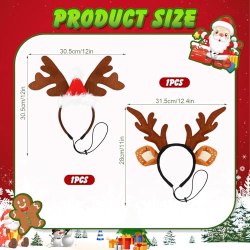 Dog Elk Reindeer Antler Headband with Santa Hat A483