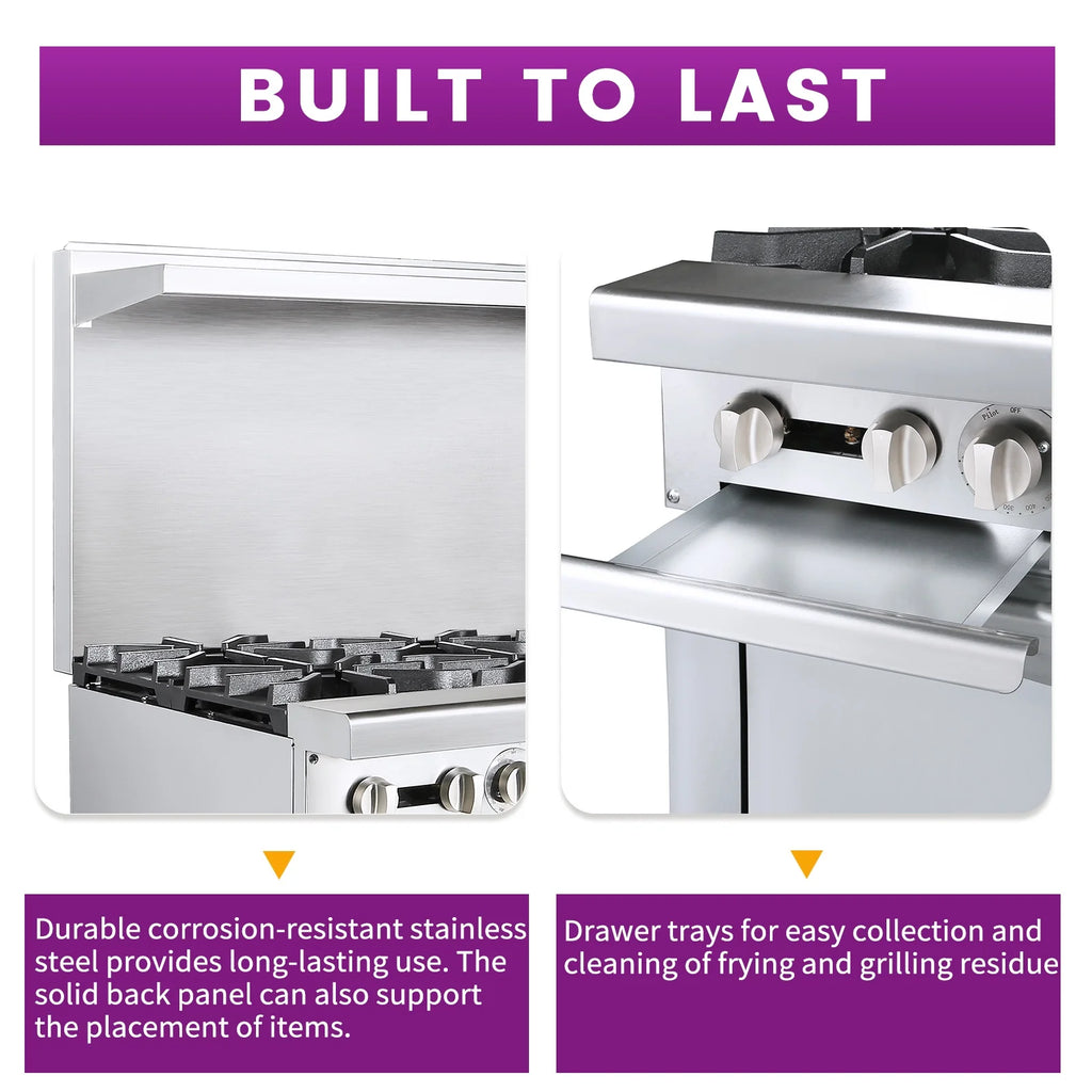 36 Commercial Gas Range Stove with 6 Burner 4.8 Cu.Ft Oven P7042