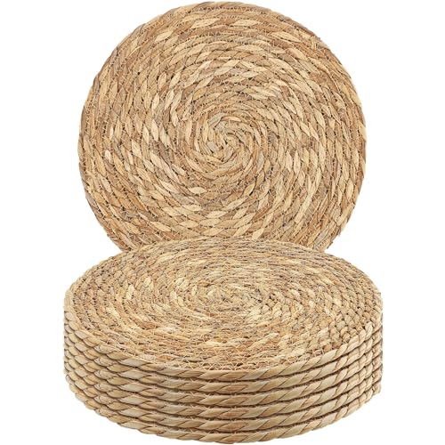 Set of 24 Round Woven Placemats 12 Inches Natural Hand-Woven Wicker Table Mats W428