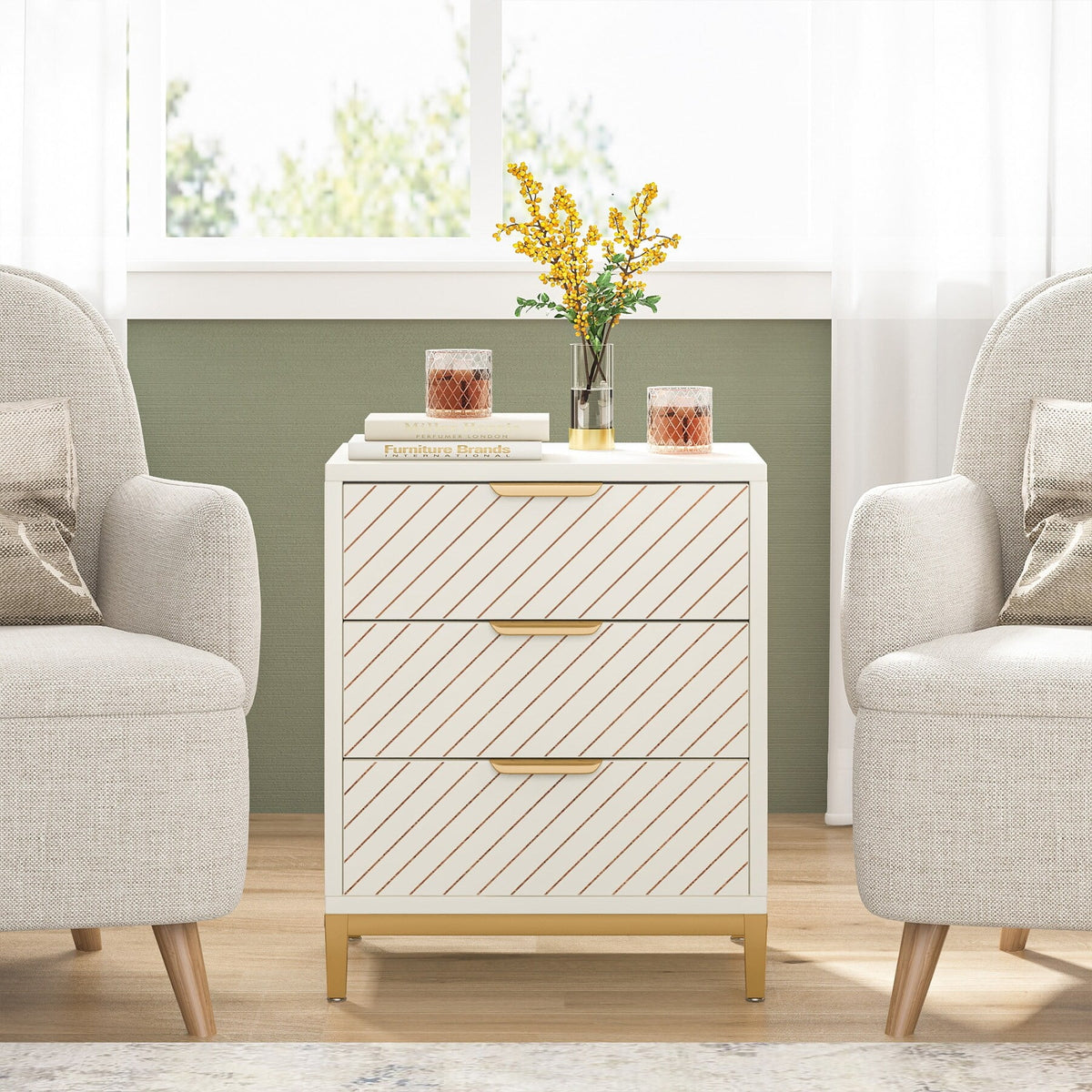 Light Wood Grain Nightstand with Drawers R64212