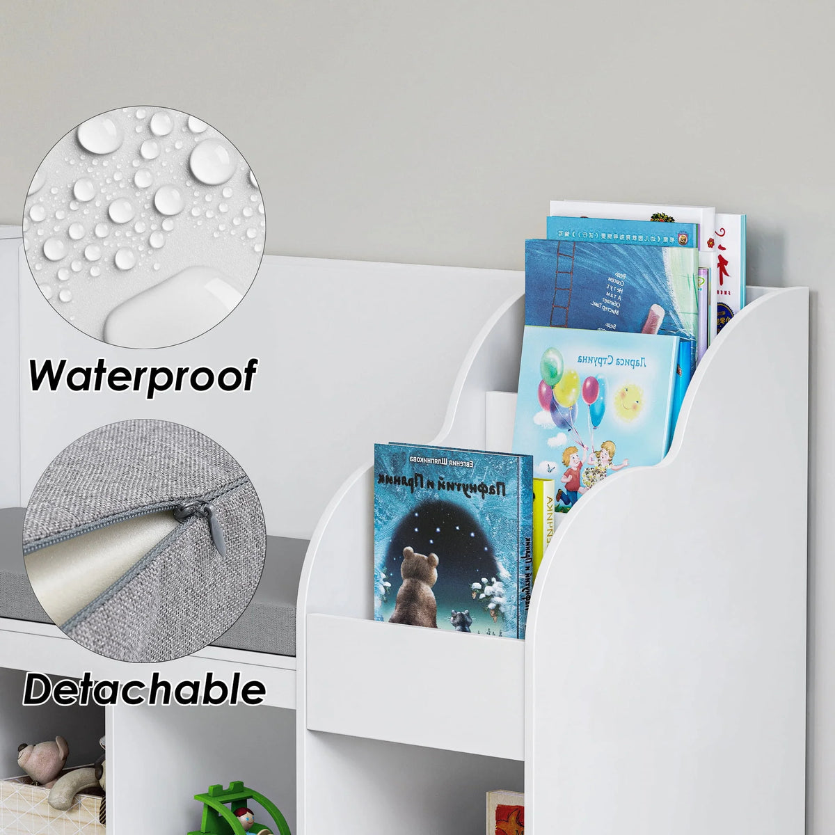 White Kids Bookshelf with Reading Nook X42829