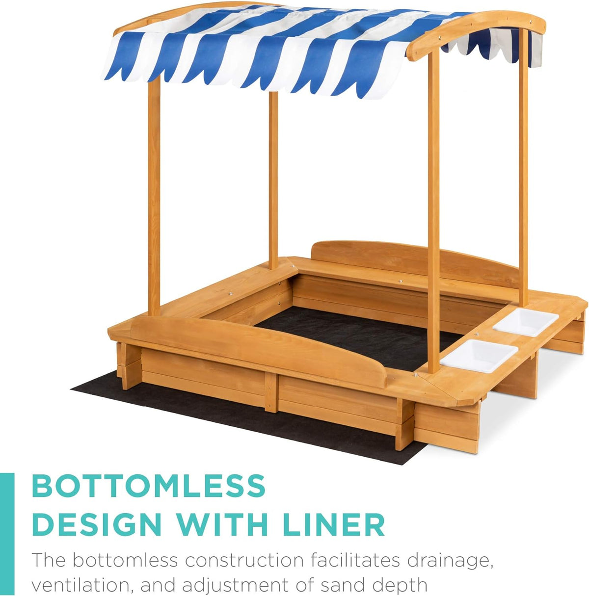 Kids Wooden Sandbox with 2 Bench Seats and Canopy A382