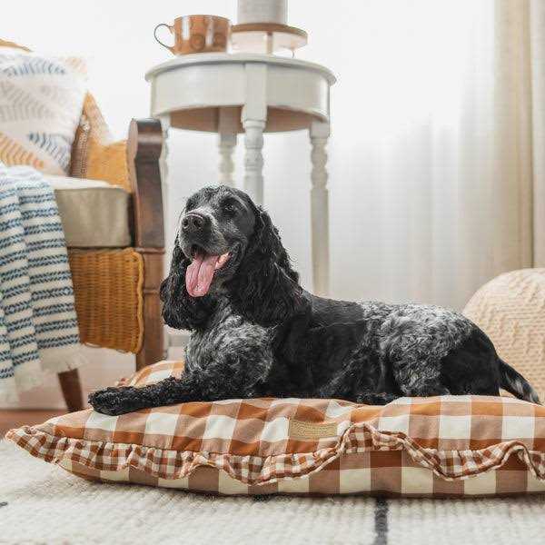 Brown Gingham Print Envelope Dog Bed F776664