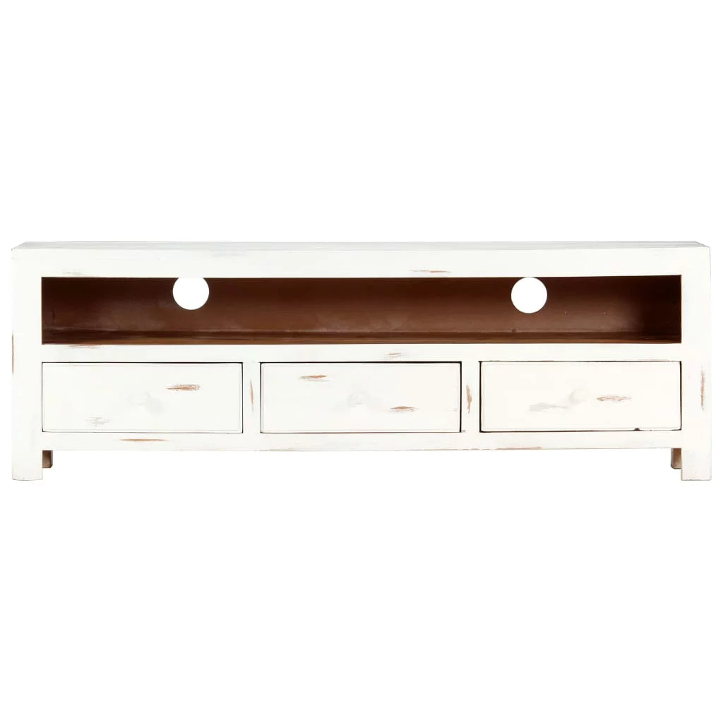 White Solid Acacia Wood TV Cabinet W669