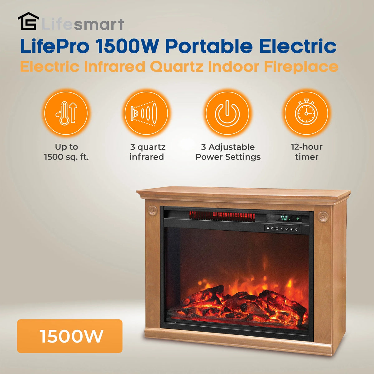 1500W Portable Electric Infrared Quartz Indoor Fireplace A277843