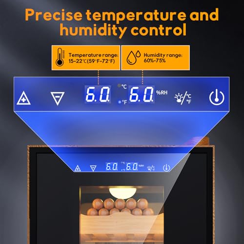 Electric Humidor 25L 150 Counts Thermostatic Cooling Cabinet with Spanish Cedar Wood Shelves C5494