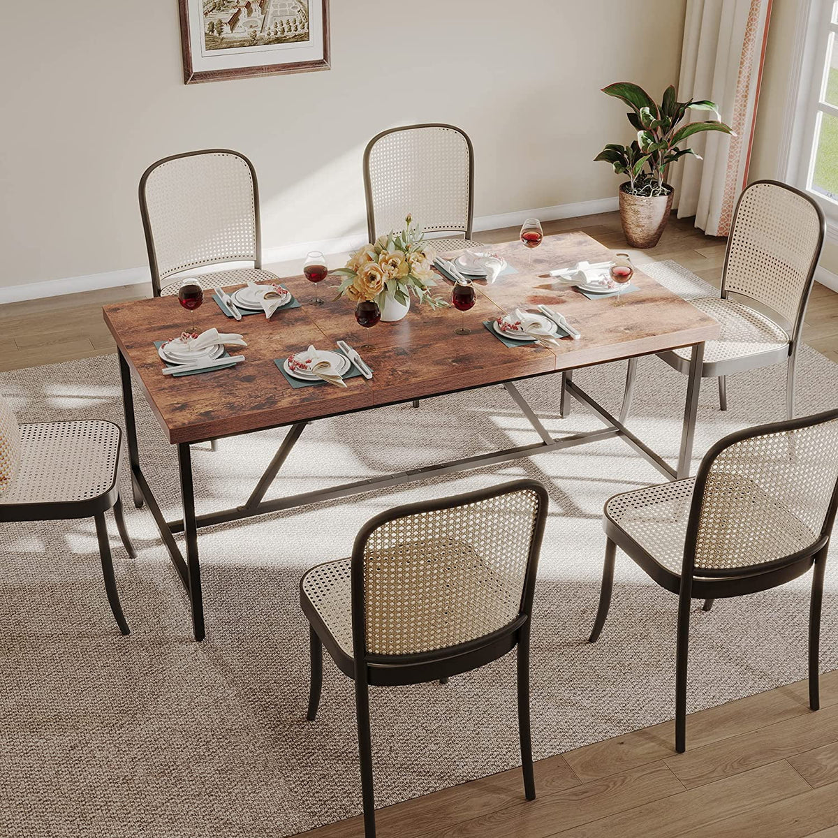 71" Large Farmhouse Dining Table with Trestle Base I788