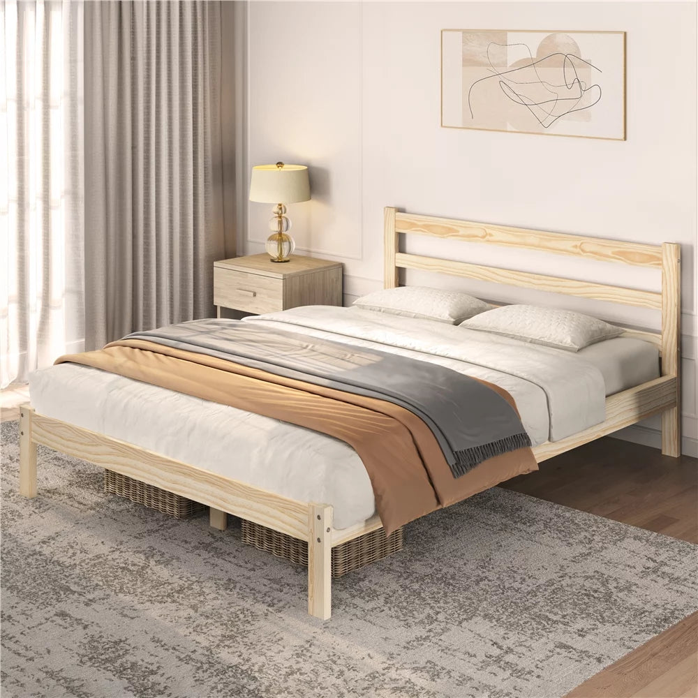 Queen Wooden Platform Bed Frame with Headboard P722