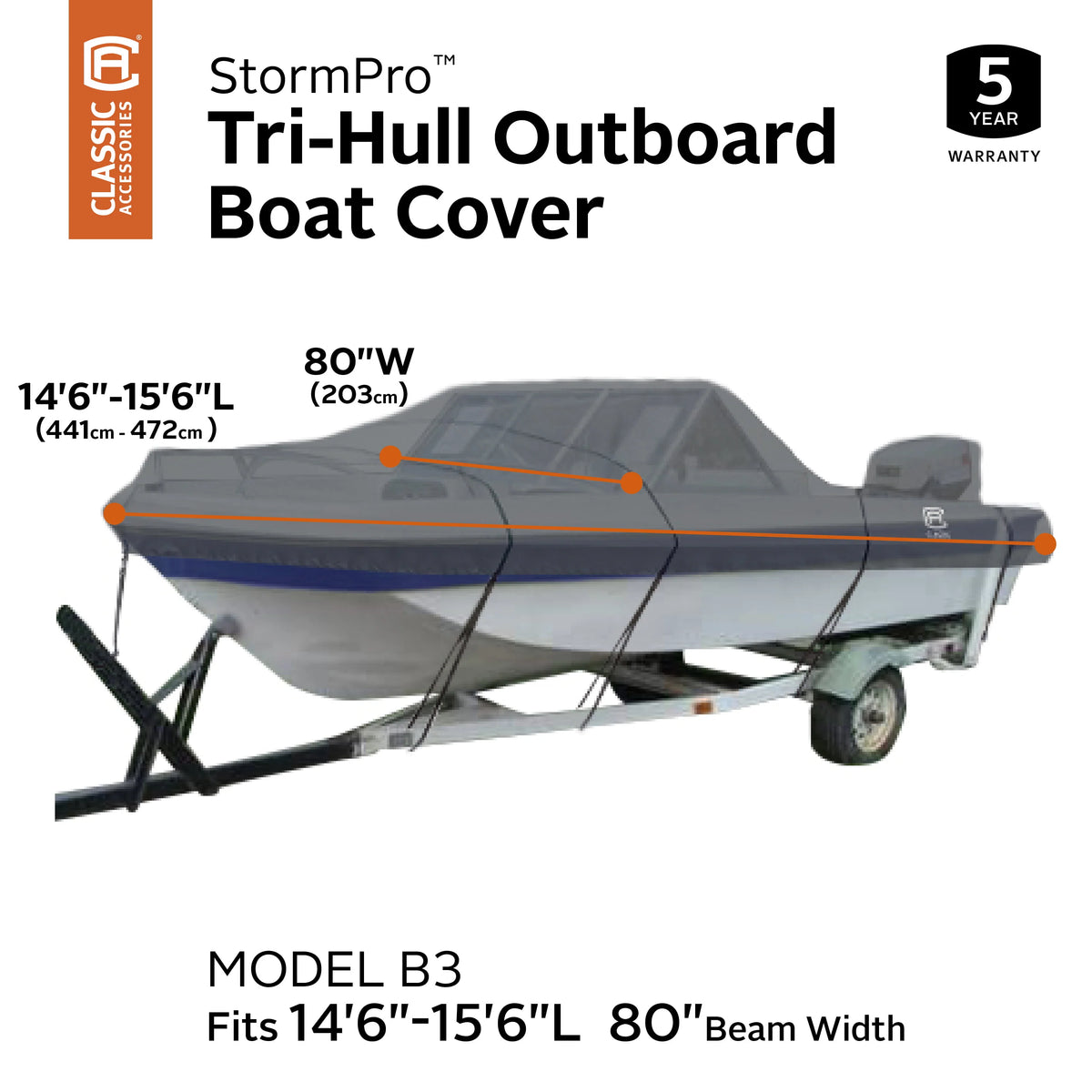 Heavy-Duty Tri-Hull Outboard Boat Cover R4950