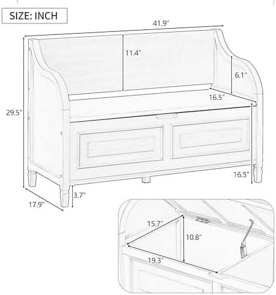 Espresso Wooden Entry Bench with Hidden Compartments and Removable Cushion D4055