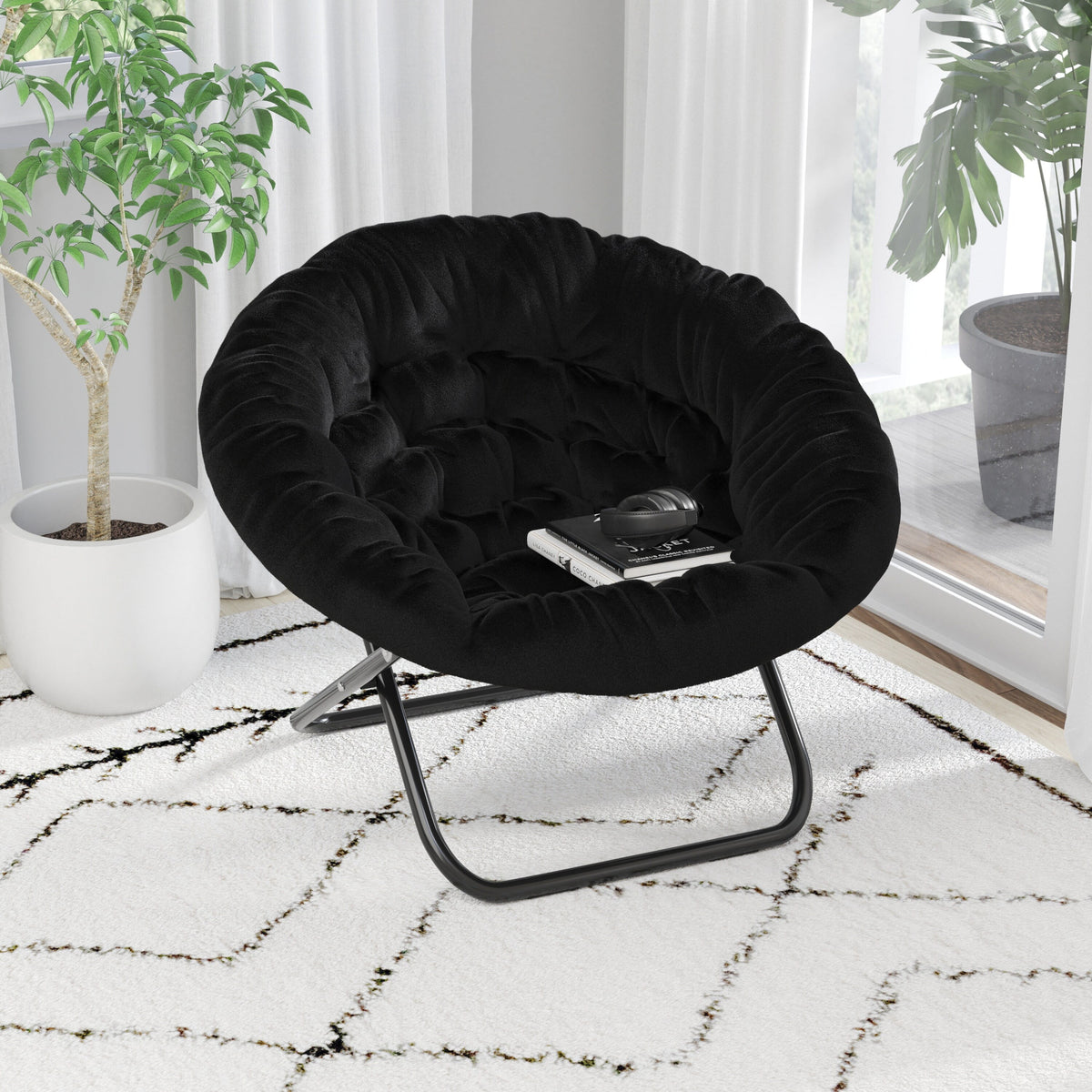 Folding XL Faux Fur Saucer Chair O30157
