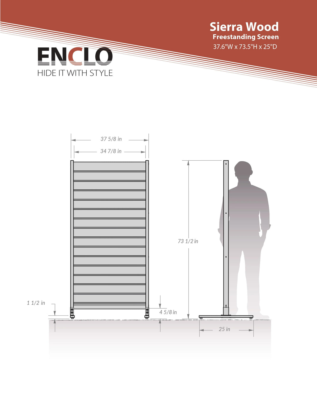 Freestanding or Surface Mounted Louvered Wood Privacy Screen Kit Z2497