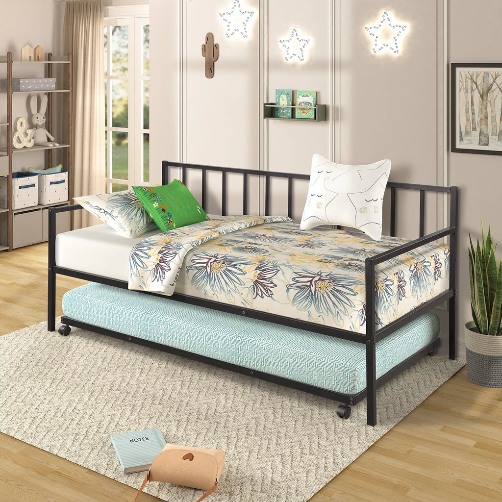 Black Metal Bed Frame with Rollers Z549871
