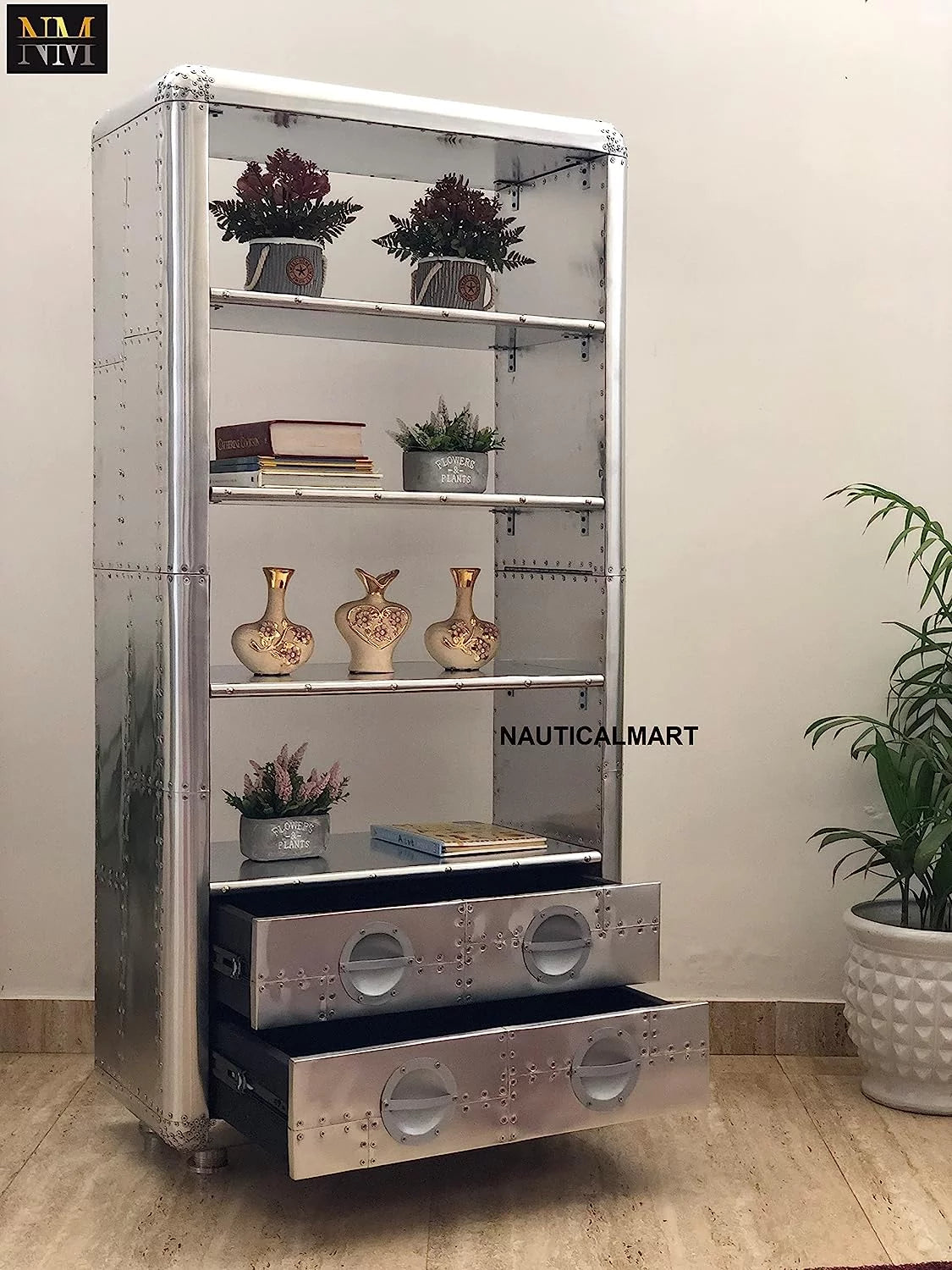 Aluminum Bookcase with Drawers 66 Inches U583272