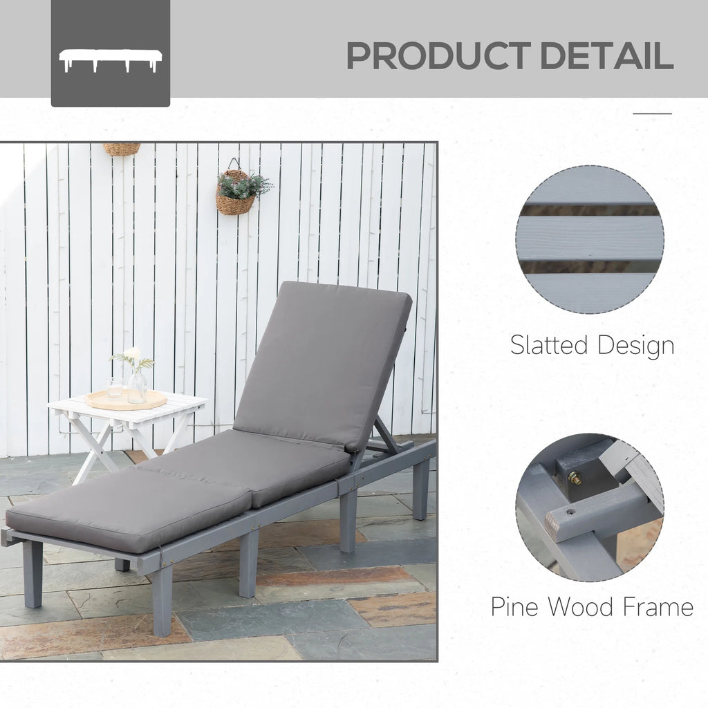 Grey 4-Position Adjustable Chaise Lounge Chair with Cushion P271