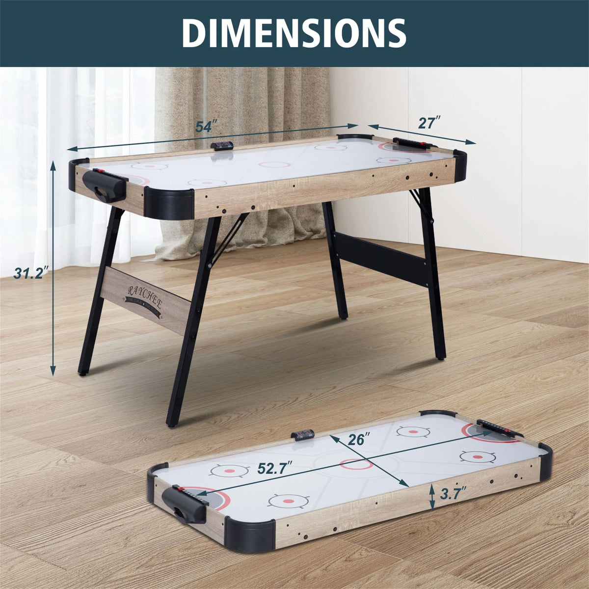 54in Folding Air Hockey Table Gaming Set with 2 Pucks 2 Pushers C634