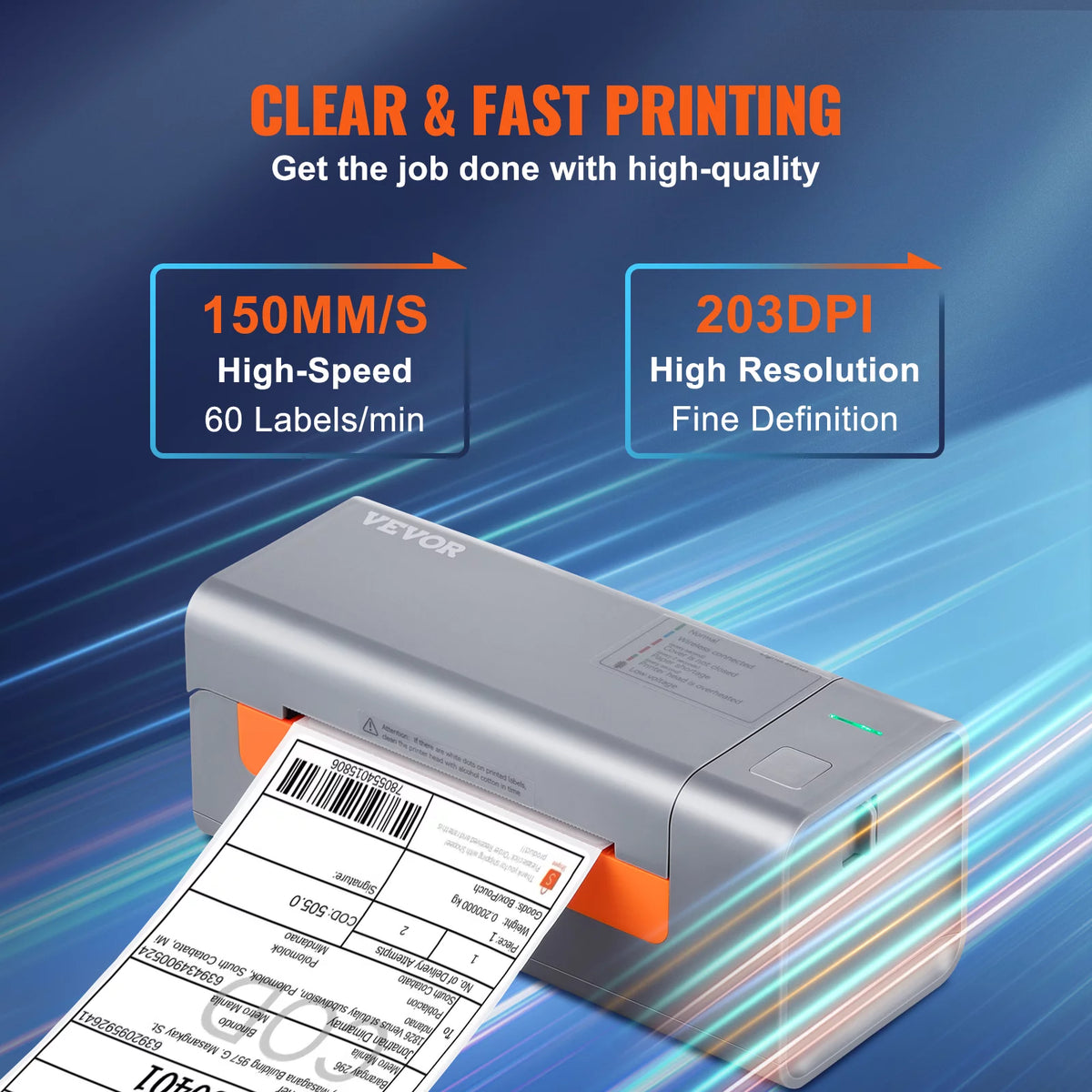 Thermal Label Printer, 203DPI USB Connection, Gray D614